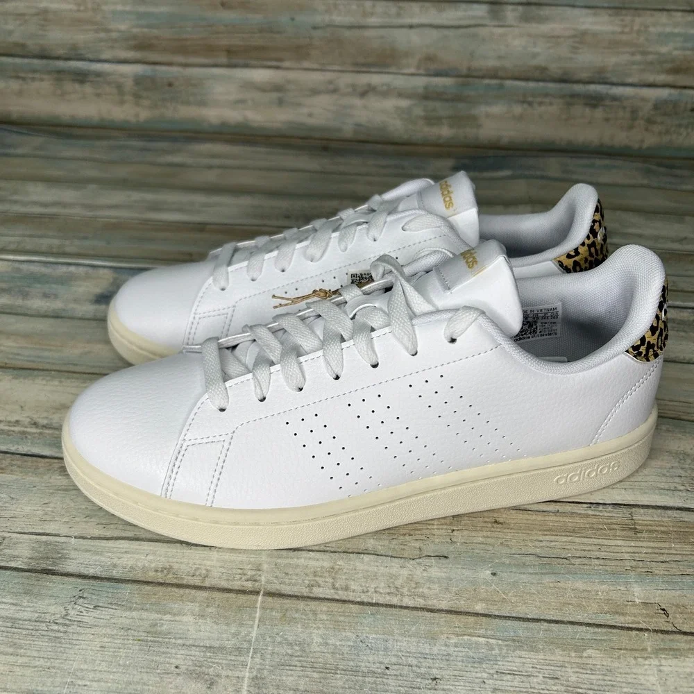 Adidas‎ Women Advantage Shoes Sneakers Size 9.5 Tennis White GW4850 Leopard